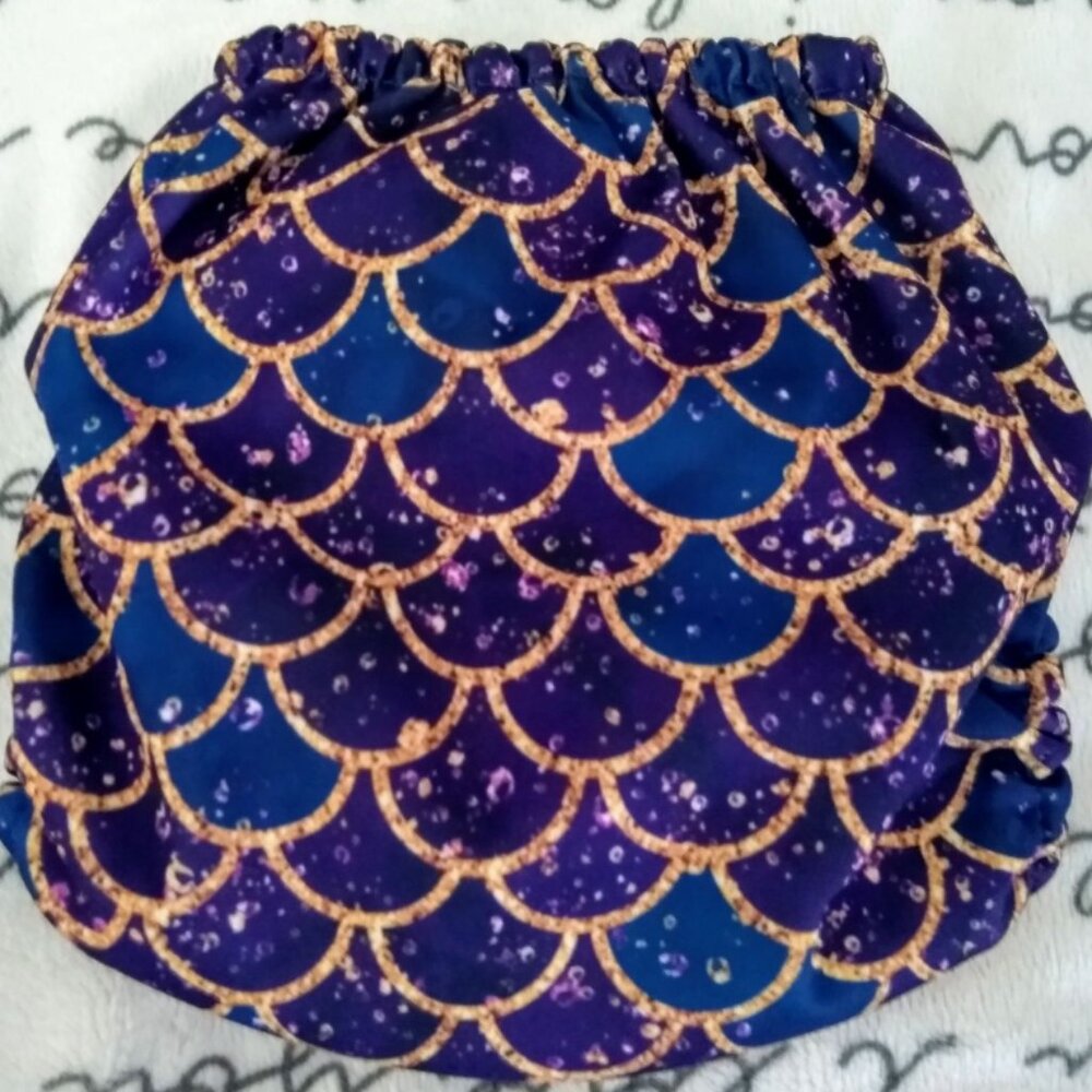 Blue & Purple Glitter Mermaid Scales OS Pocket Cloth Diaper by Mama Koala